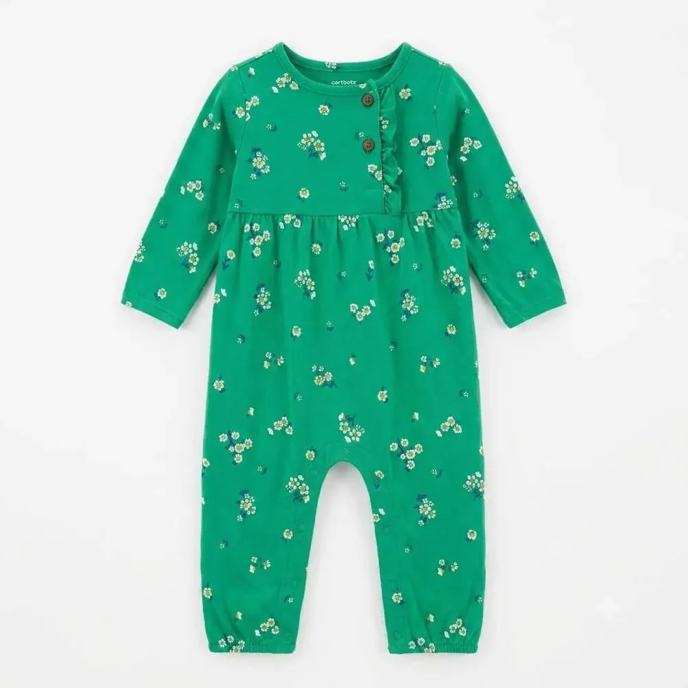 Carter's Green Floral Long Sleeve Jumpsuit Romper